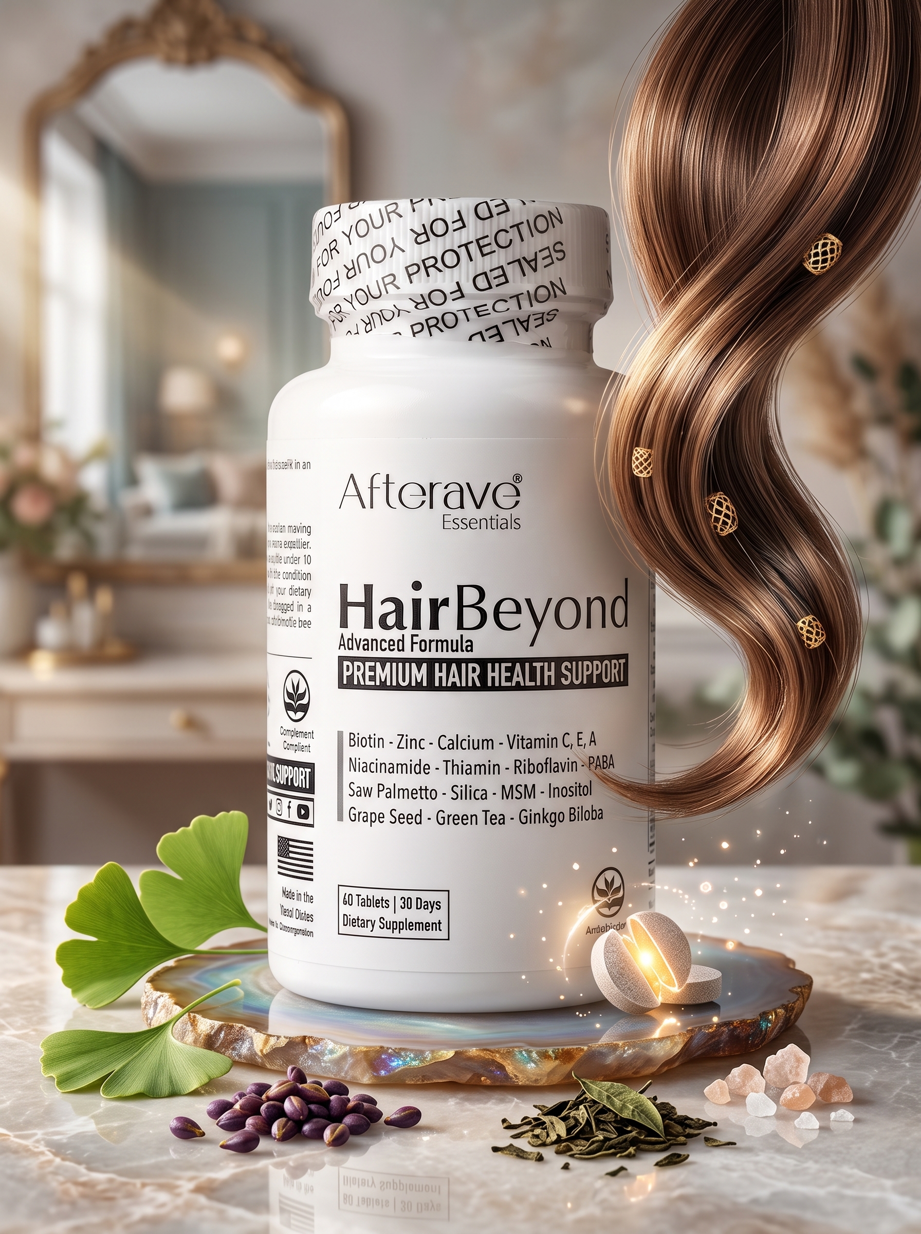 afteravr2 قرص تقویت و ضد ریزش مو افترایو مدل HairBeyond (فرمولاسیون پیشرفته، مهار هورمون DHT، افزایش ضخامت و رشد مجدد مو) - تصویر 1