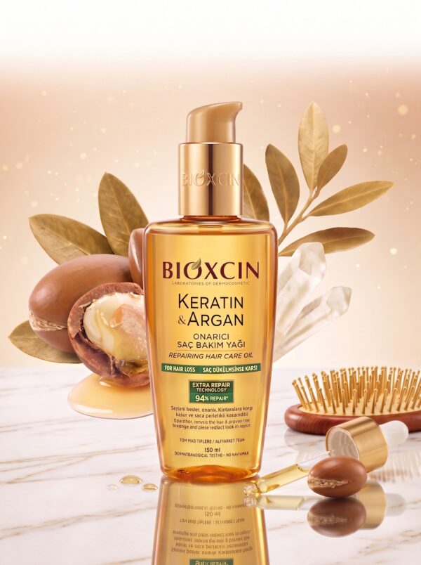 روغن مو کراتین و آرگان بیوکسین مدل Bioxcin Repairing Hair Oil حجم ۱۵۰ میلی‌لیتر (ترمیم تا ۹۴٪، ضد ریزش ناشی از شکستگی، حاوی روغن آرگان و کراتین هیدرولیزشده) - تصویر 2