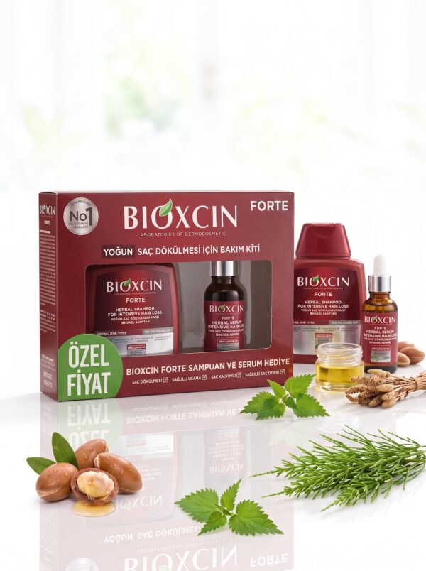 پک درمان کامل ریزش شدید مو بیوکسین مدل فورت Bioxcin Forte Care Kit شامل شامپو ۳۰۰ میل و سرم ضدریزش غلیظ (حاوی بایوکمپلکس B11 لیپوزومال، درمان ریزش‌های ارثی و شدید، محرک رشد مجدد و پرپشت‌کننده) - تصویر 2