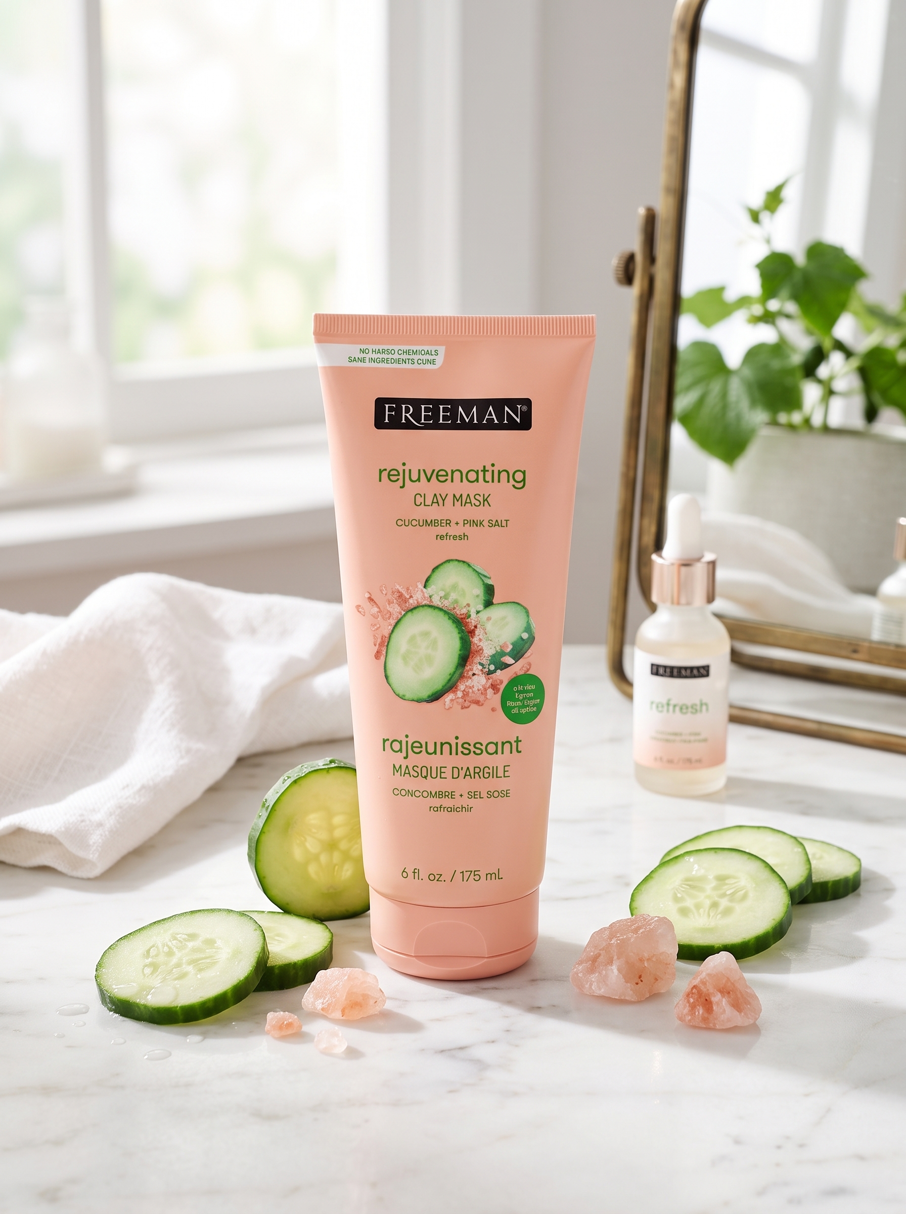 freemansorati1 ماسک صورت خاک رس خیار و نمک صورتی هیمالیا فریمن مدل Rejuvenating