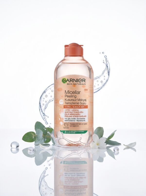 میسلار واتر لایه‌بردار گارنیه مدل Garnier Micellar Peeling حجم ۴۰۰ میلی‌لیتر (حاوی ۱٪ گلیکولیک اسید و PHA، پاک‌کننده ۳ کاره آرایش، روشن‌کننده، لایه‌بردار ملایم و مناسب انواع پوست حتی حساس) - تصویر 2