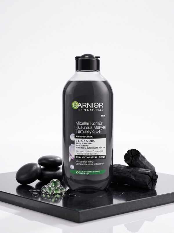 ژل میسلار پاک‌کننده آرایش زغال فعال گارنیه مدل Micellar Charcoal Cleansing Gel حجم ۴۰۰ میلی‌لیتر (پاک‌کننده ۳ کاره صورت، چشم و لب، کاهش جوش‌های سرسیاه، تصفیه‌کننده و مات‌کننده پوست) - تصویر 2