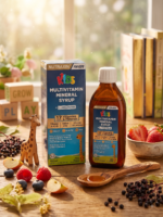 شربت مولتی ویتامین کودکان نوتراکسین مدل Kids Multivitamin Mineral + L-Arginine (تقویت رشد، ایمنی و استخوان - طعم توتی فروتی)