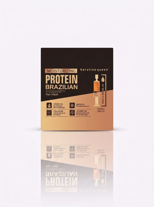 ماسک مو کراتین کوئین پروتئین برزیلی مدل Moisturizing Protein حجم ۱۰۰۰ میلی‌لیتر (حاوی آرگان، کلاژن، جوجوبا، کراتین و ویتامین‌های B3, B5, B6 - ترمیم‌کننده قوی و ضد وز) - تصویر 2
