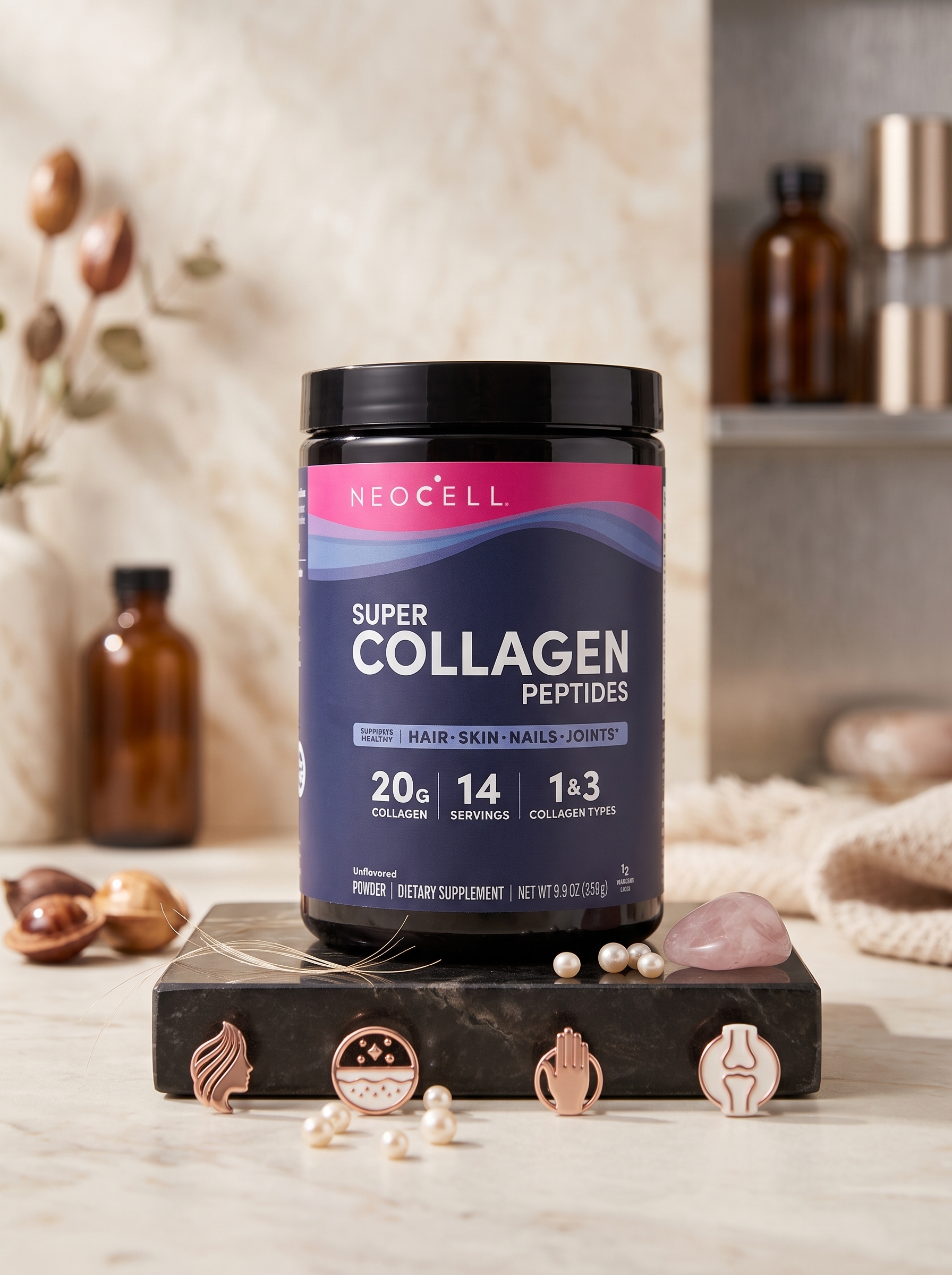 neocel1 پودر کلاژن نئوسل مدل Super Collagen Peptides تیپ 1 & 3 (جوانساز قوی پوست، آبرسان، ضدچروک، تقویت مو، ناخن و مفاصل - ۲۰ گرم کلاژن در هر سروینگ اصل آمریکا) - تصویر 1