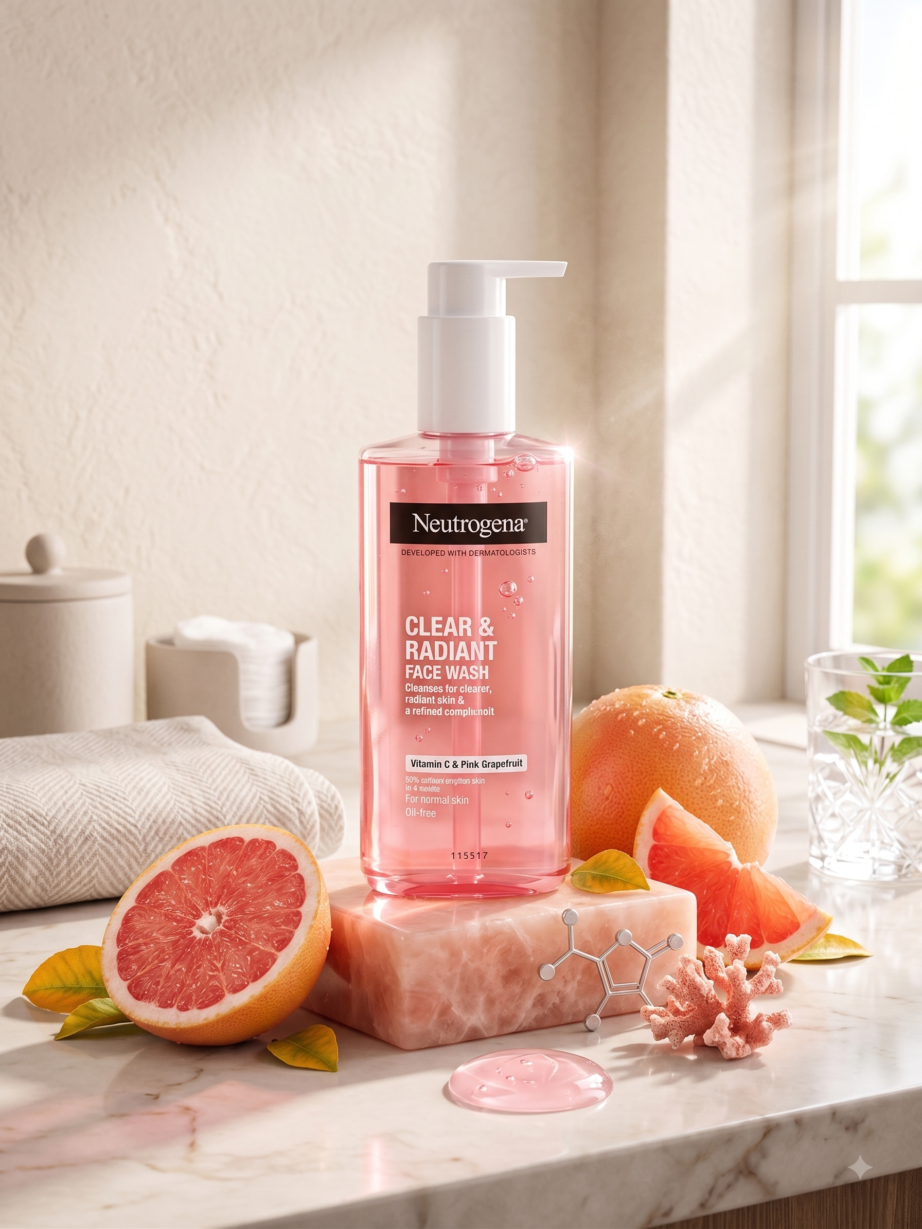 neutrogenapink ژل شستشوی صورت نوتروژینا مدل Clear & Radiant حاوی عصاره گریپفروت صورتی و ویتامین C (روشنکننده، شفافکننده و ضد لک) - تصویر 1