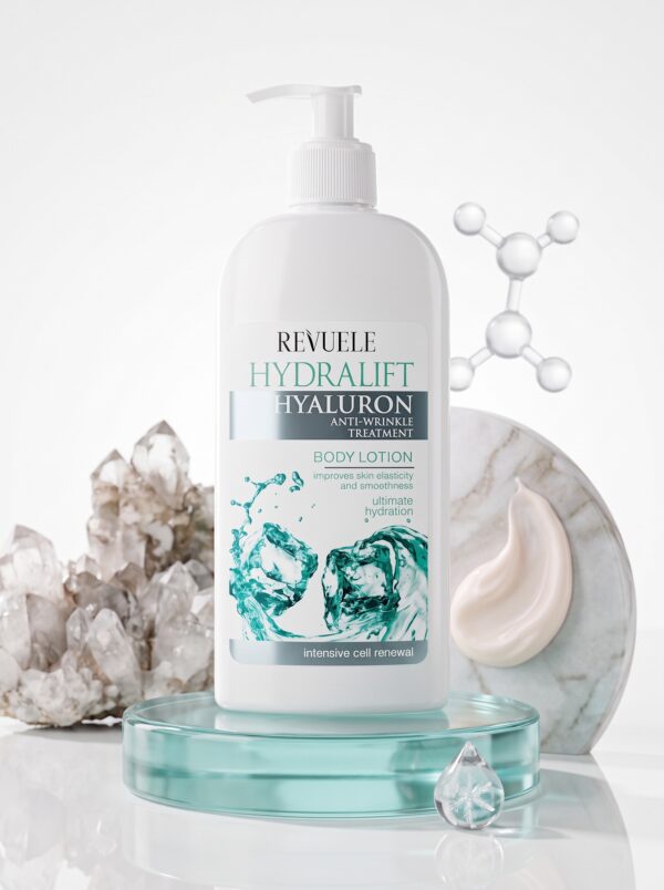 لوسیون بدن آبرسان قوی و ضد چروک رووئل مدل Hydralift Hyaluron (حاوی هیالورونیک اسید، جوان‌کننده، افزایش الاستیسیته و نرم‌کننده پوست بدن - پمپی) - تصویر 2